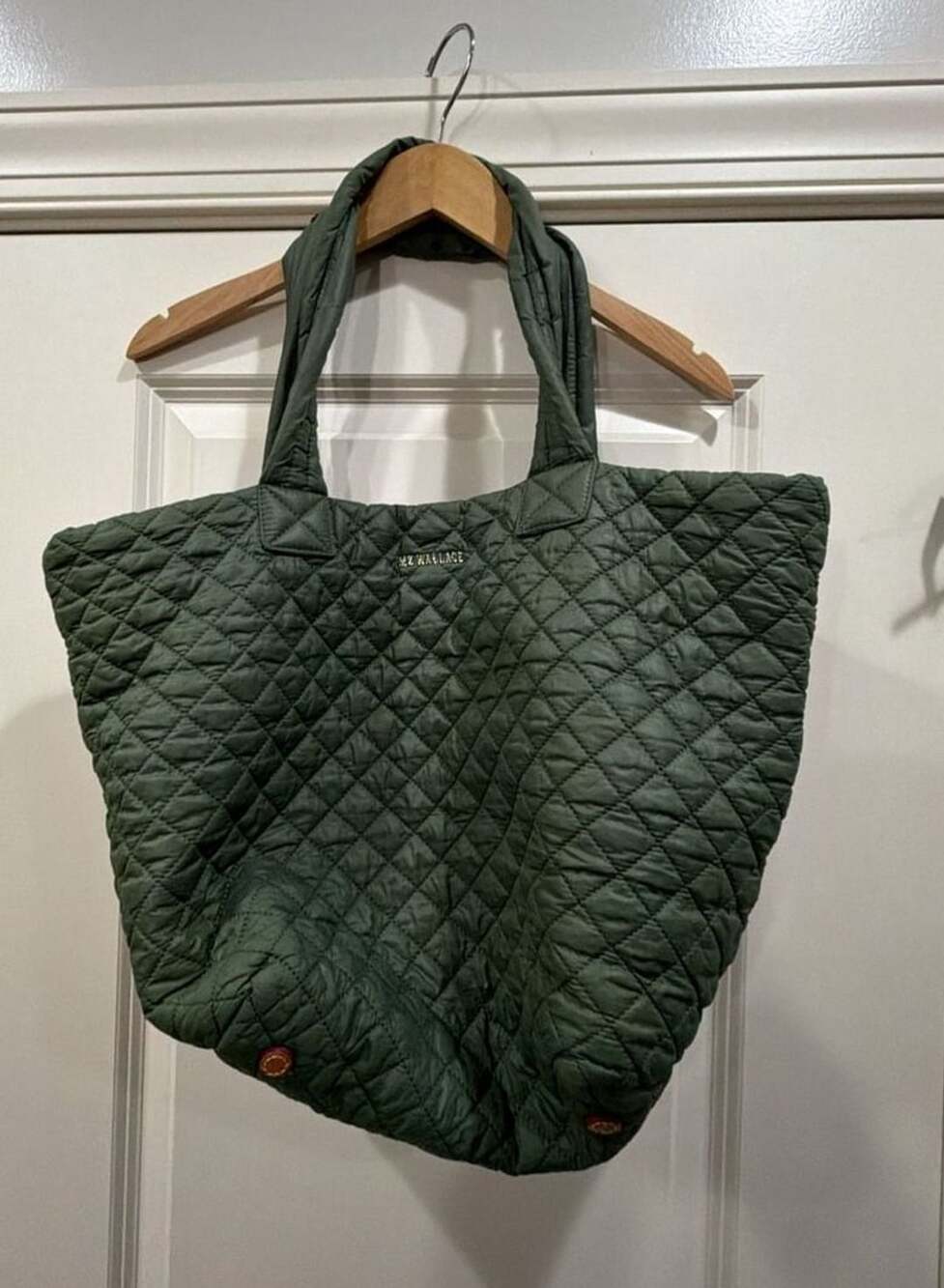 MZ Wallace Large Metro Tote Deluxe Green Quilted Nylon Tote Bag
